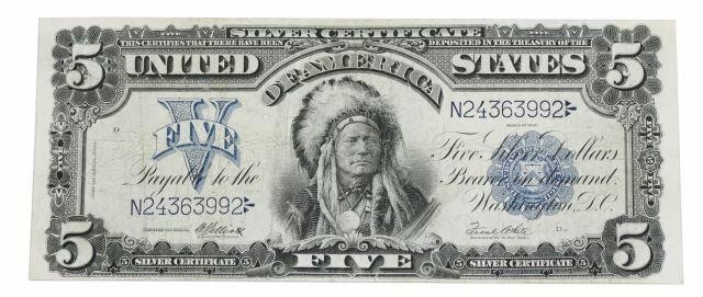 Appraisal: U S Currency Silver Certificate Five Dollars series of depicting