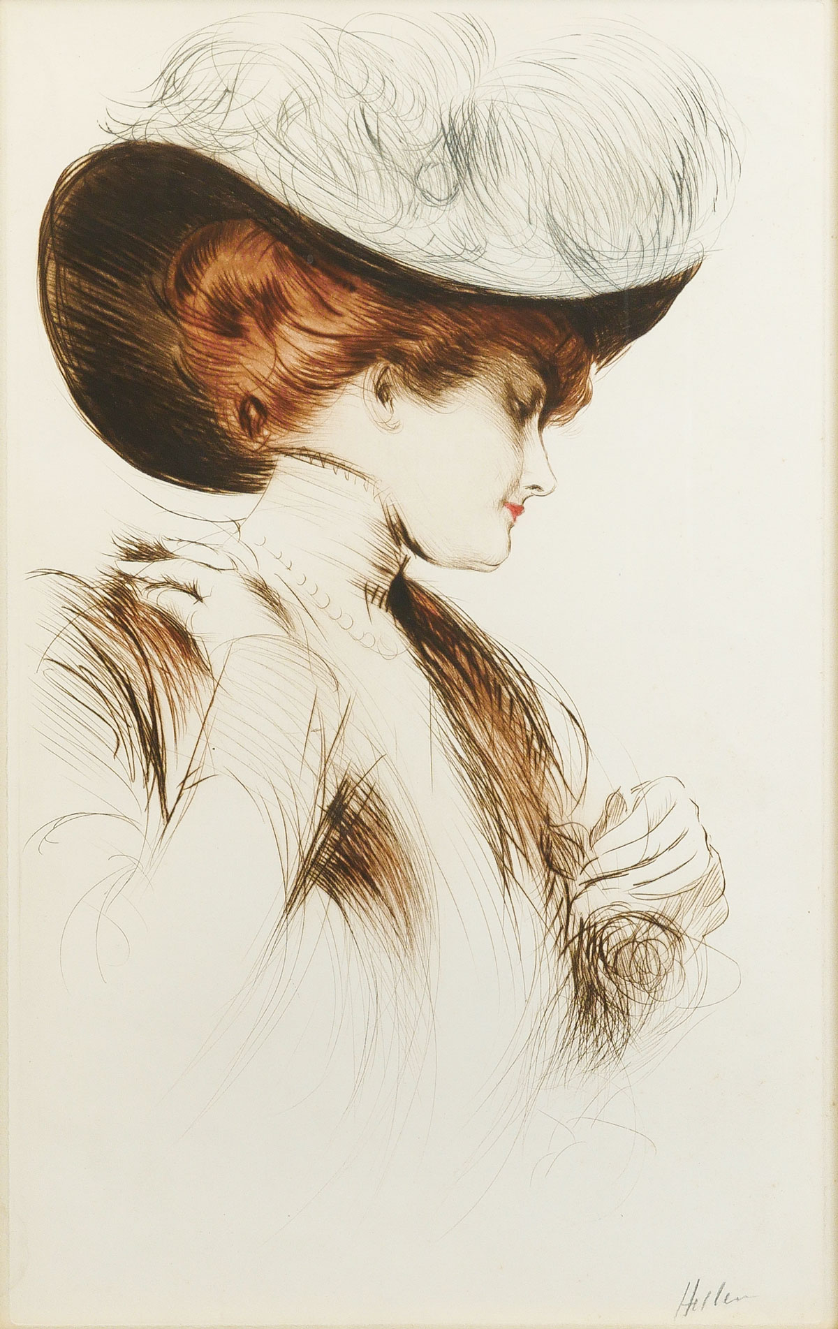 Appraisal: HELLEU Paul American French - Redheaded Beauty in a Hat