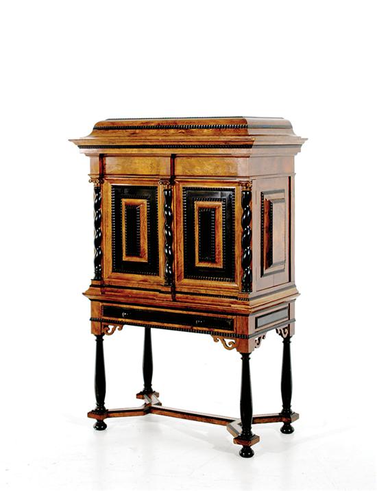 Appraisal: Continental black lacquer and rosewood cabinet on stand last half