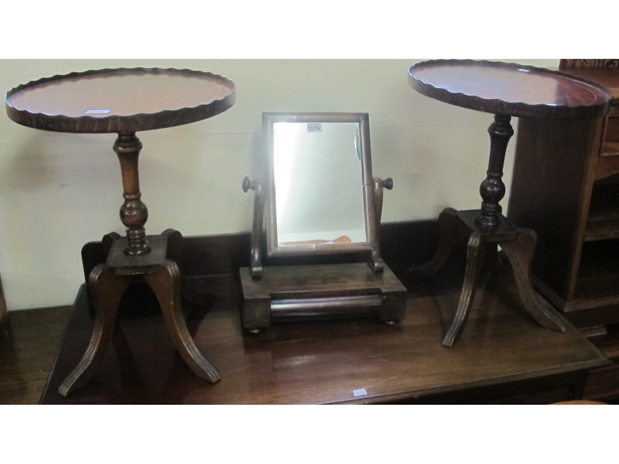 Appraisal: A pair of mahogany occasional tables and a mirror