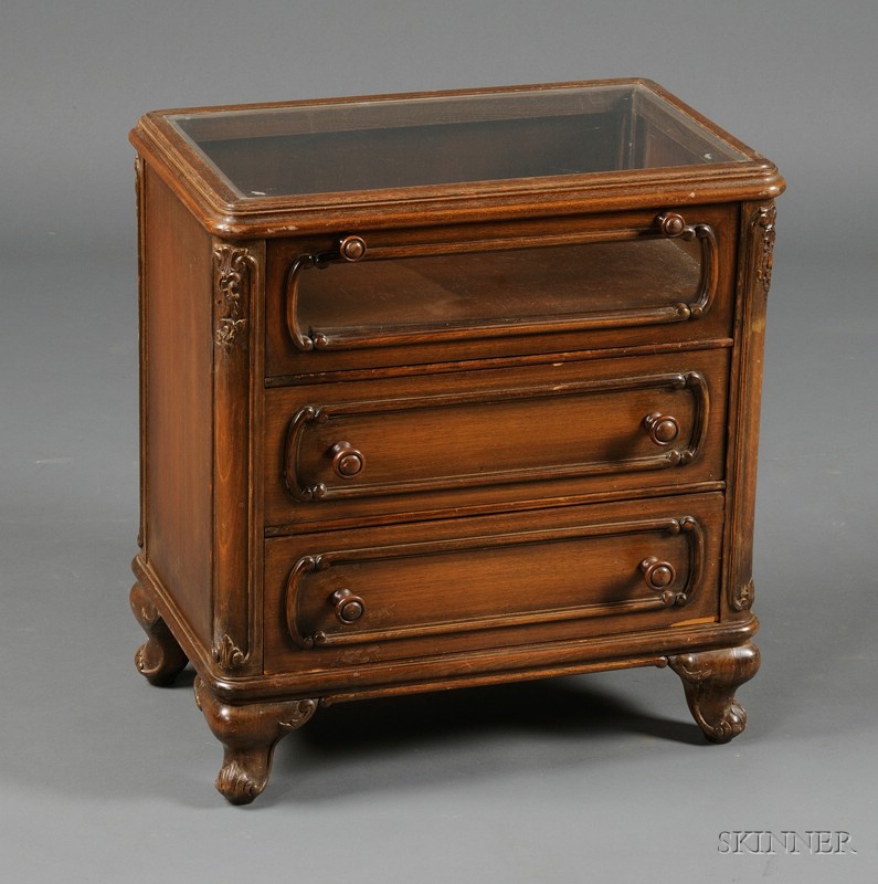 Appraisal: Diminutive Louis XV Style Beechwood Commode-form Vitrine th century with