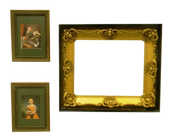 Appraisal: th C frame and two prints large deep ebonized rectangular