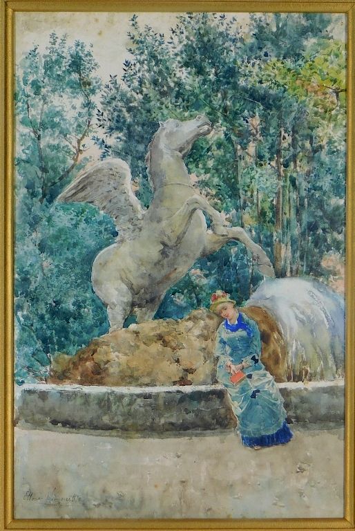 Appraisal: Ettore Simonetti Garden of Bomarzo WC Painting Ettore Simonetti Italy