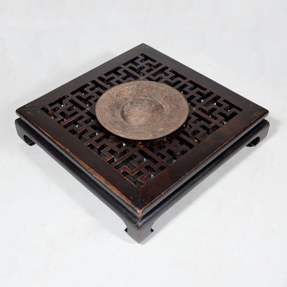 Appraisal: Chinese Iron and Carved Hardwood Braizer x x in Provenance