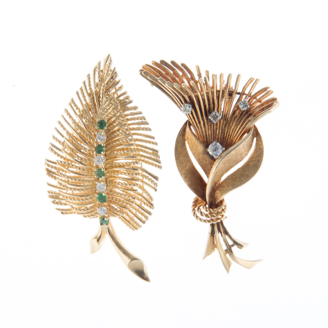 Appraisal: Two Gem Encrusted Brooches in K Gold K yellow gold