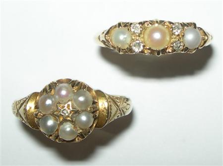 Appraisal: An Edwardian ct gold mounted half-pearl and diamond set ring