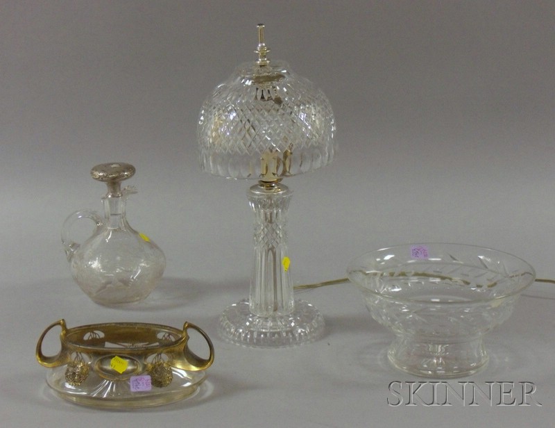 Appraisal: Four Colorless Art Glass Table Items a Hawkes wheel-cut liquor