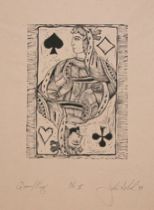 Appraisal: John Sokol American b Queen King Woodblock on Japon paper