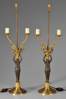 Appraisal: Pair Empire style bronze candelabra gilt and patinated classical female