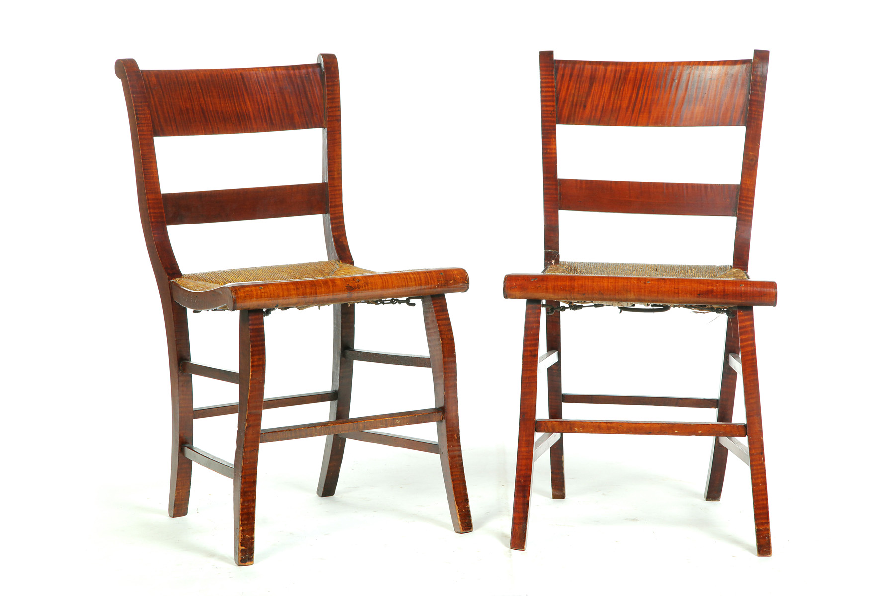 Appraisal: PAIR OF AMERICAN CLASSICAL CHAIRS - curly maple Slat backs