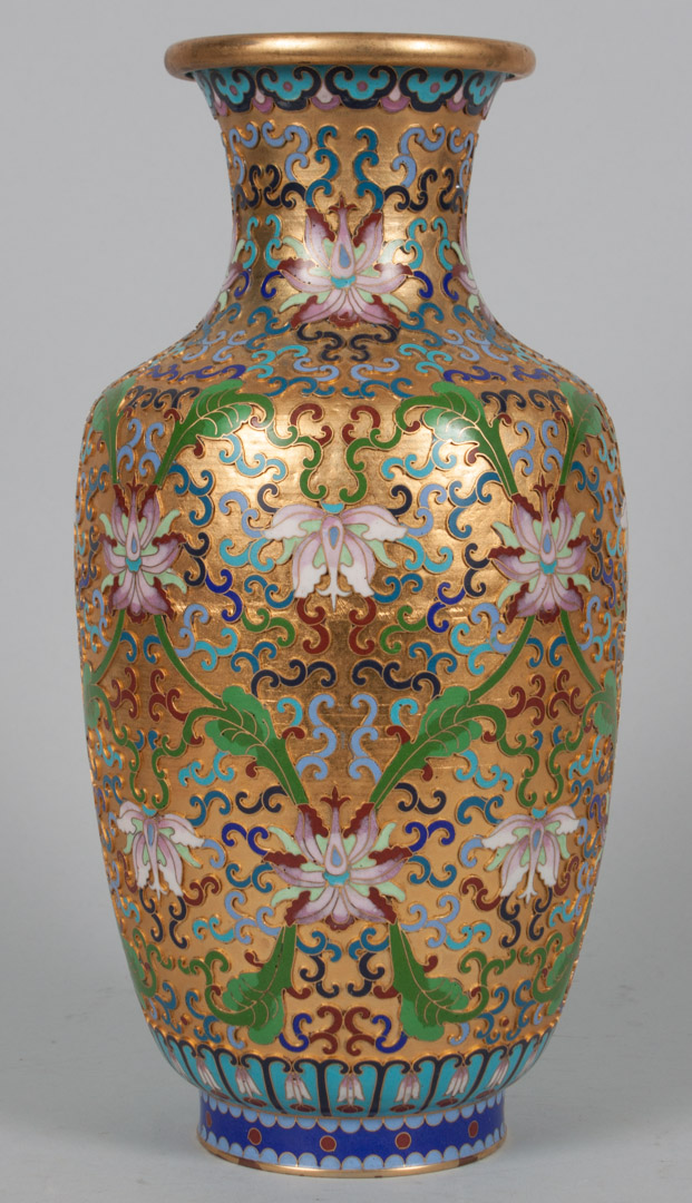 Appraisal: Chinese cloisonne enamel vase gilt-brass with raised floral and vine