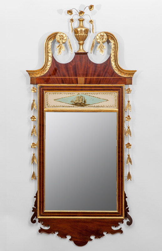 Appraisal: FEDERAL INLAID MAHOGANY AND PARCEL-GILT VERRE GLOMIS MIRROR ft in