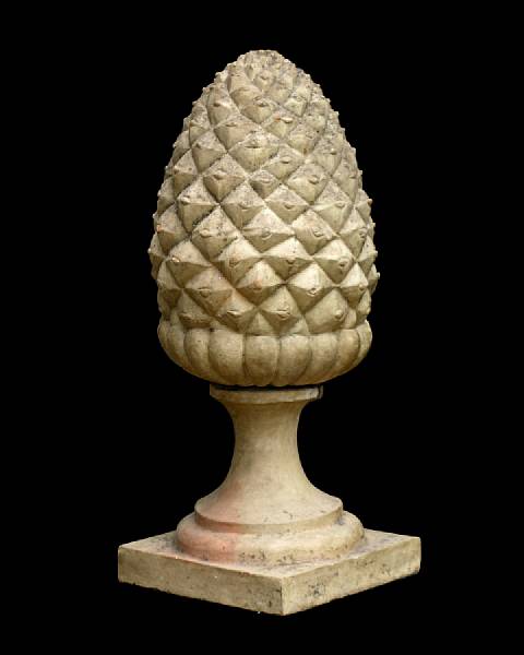 Appraisal: An Italian Neoclassical terracotta pineapple finial Of naturalistic form raised