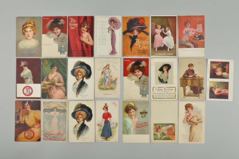 Appraisal: Lot of Advertising Postcards With Girls This lot of advertising