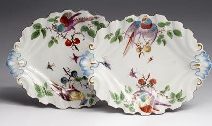 Appraisal: PAIR OF CHELSEA PORCELAIN 'SILVER-SHAPE' DISHES CIRCA Each painted in