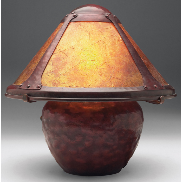 Appraisal: Michael Adams boudoir lamp ''warty'' copper base holding a copper