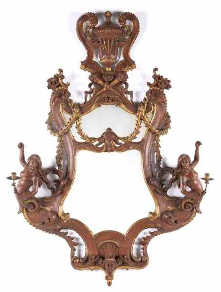 Appraisal: Italian Carved and Gilt Walnut Girandolecartouche shaped with central satyr