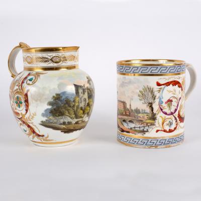 Appraisal: A Derby topographical jug circa red crowned D and pattern