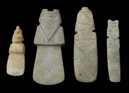 Appraisal: Four Jade Costa Rican Ax God Pendants