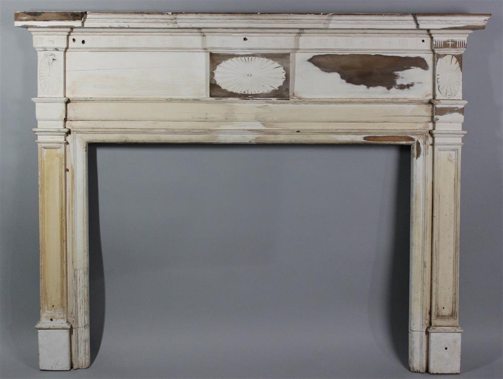 Appraisal: GEORGIAN STYLE WHITE PAINTED FIREPLACE MANTEL h w d in