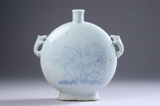 Appraisal: KOREAN BLUE AND WHITE PORCELAIN MOON FLASK Choson Dynasty Flattened