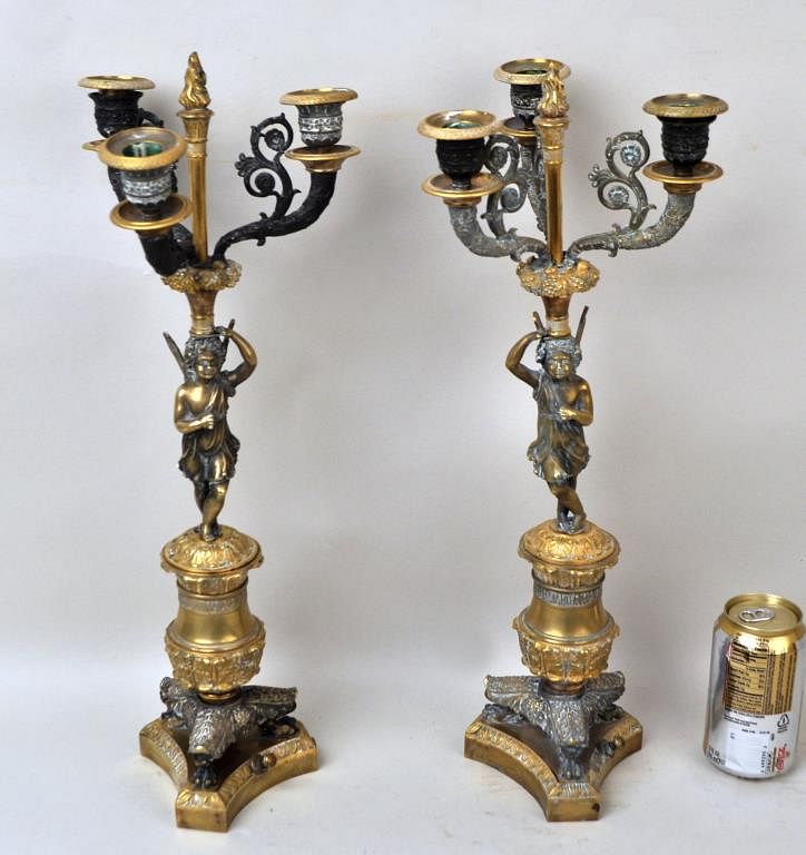 Appraisal: Two French Empire Gilt Bronze Figural Candelabra nearly identical pair