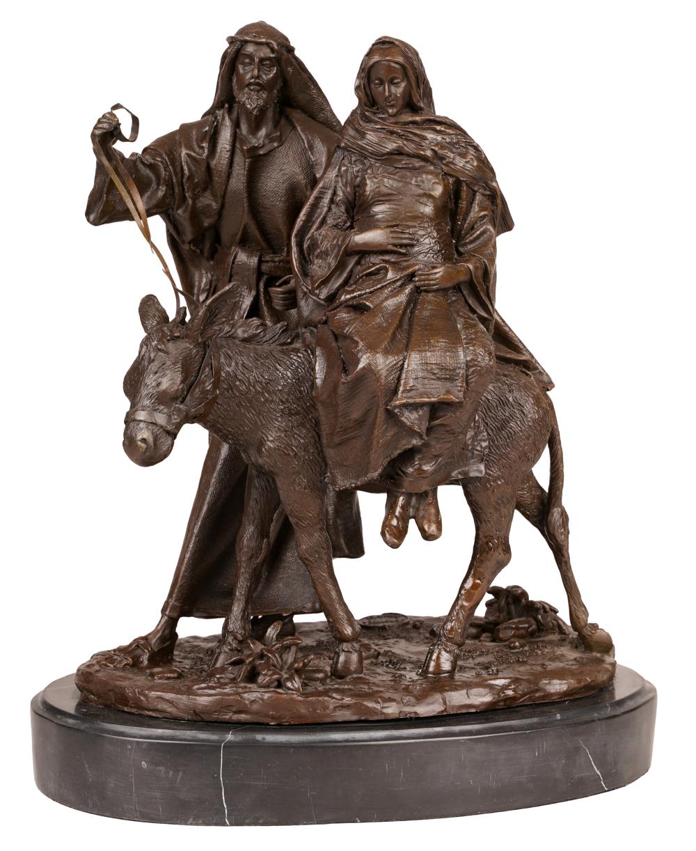 Appraisal: ORIENTALIST FIGURAL GROUPbronze with brown patination mounted to marble plinth