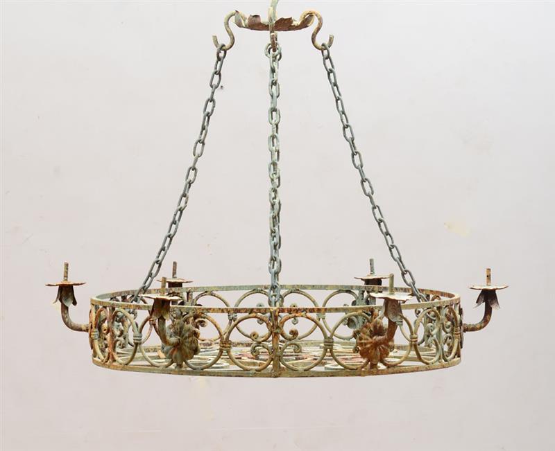 Appraisal: PAIR OF CONTINENTAL BAROQUE STYLE PAINTED METAL SIX-LIGHT CHANDELIERS Each