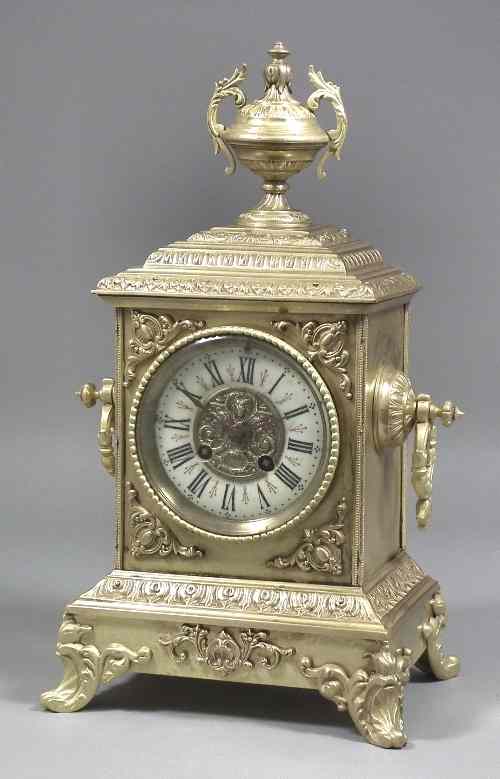 Appraisal: A late th Century French brass cased mantel clock by