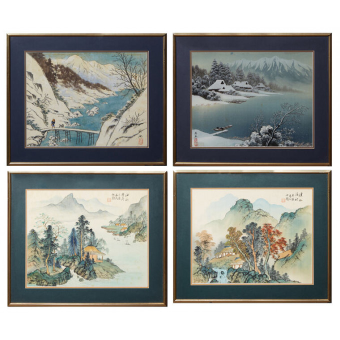 Appraisal: Chinese School Group of Four Chinese Landscapes th c watercolors