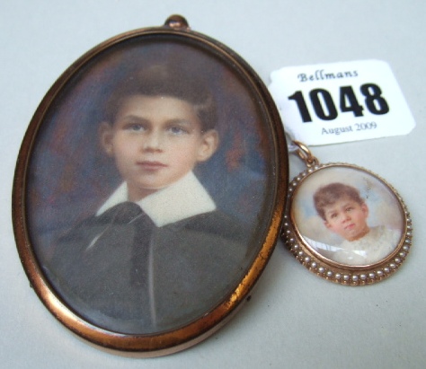 Appraisal: A circular portrait miniature of a young boy set within