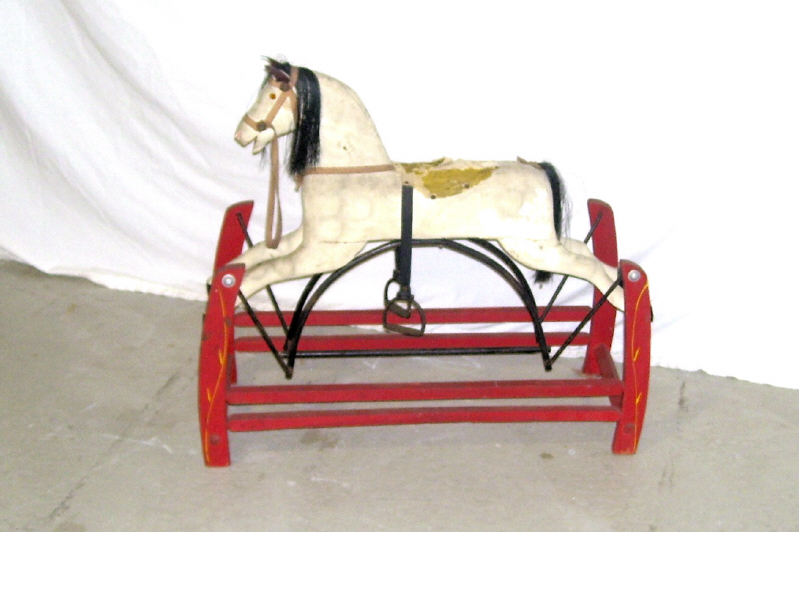 Appraisal: Wooden Rocking Horse Red painted base white painted horse with