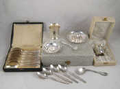 Appraisal: Silver plate A boxed juicer set a boxed eggcup and