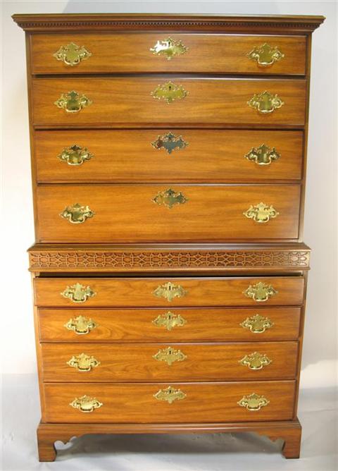 Appraisal: HENKEL HARRIS BLACK WALNUT CHEST ON CHEST th century the