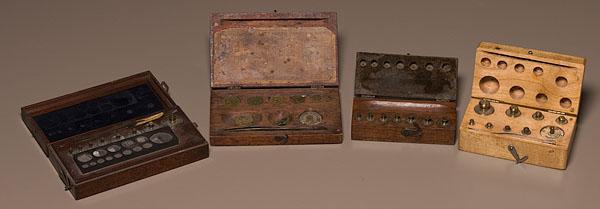 Appraisal: LOT OF FOUR CASED APOTHECARY WEIGHT SETS includes one unmarked