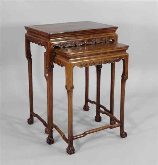 Appraisal: A late th century Chinese hardwood nest of two tables