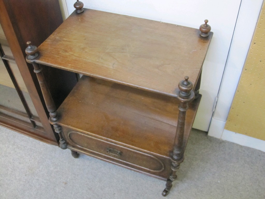 Appraisal: Mahogany two tier what not with drawer to base