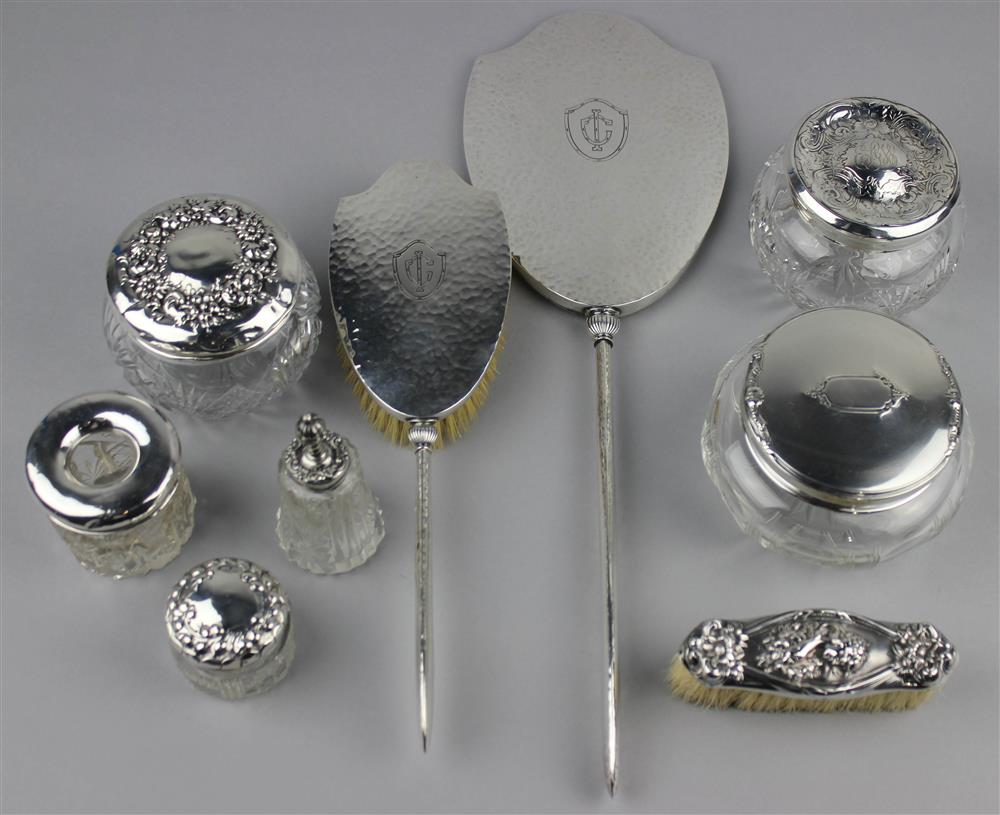 Appraisal: GROUP OF SILVER AND GLASS GROOMING TOOLS including a matching