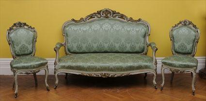 Appraisal: ROCOCO REVIVAL PARCEL-GILT PAINTED AND CARVED THREE-PIECE PARLOR SUITE Comprising