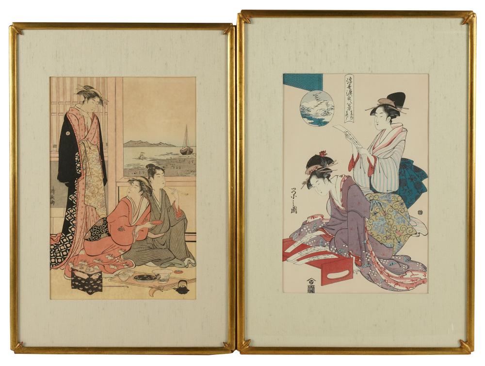 Appraisal: TWO JAPANESE COLOR WOODBLOCK PRINTSeach matted and framed under acrylic