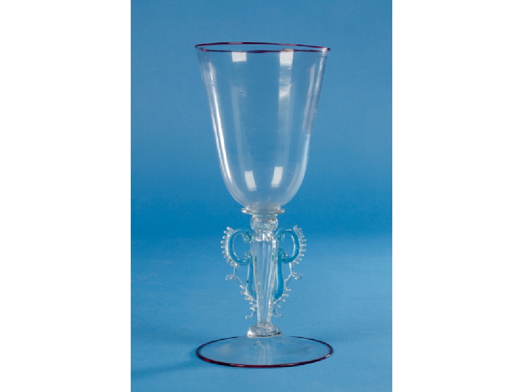 Appraisal: A FACON DE VENISE WINE GLASS the straight sided bowl