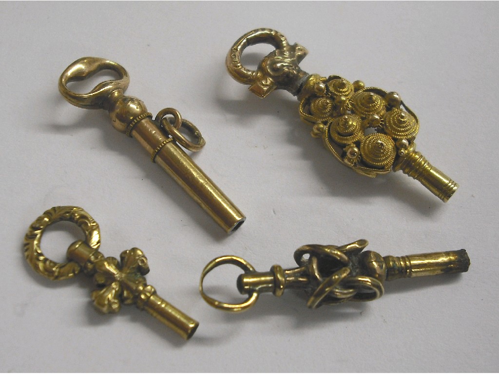 Appraisal: Four gilt gold pocket watch keys