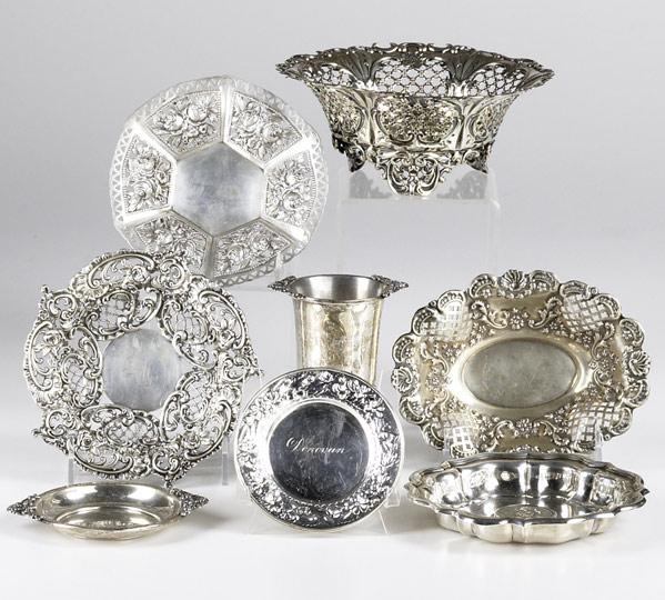 Appraisal: AMERICAN EUROPEAN SILVER Nine pieces Whiting footed openwork bowl Gorham