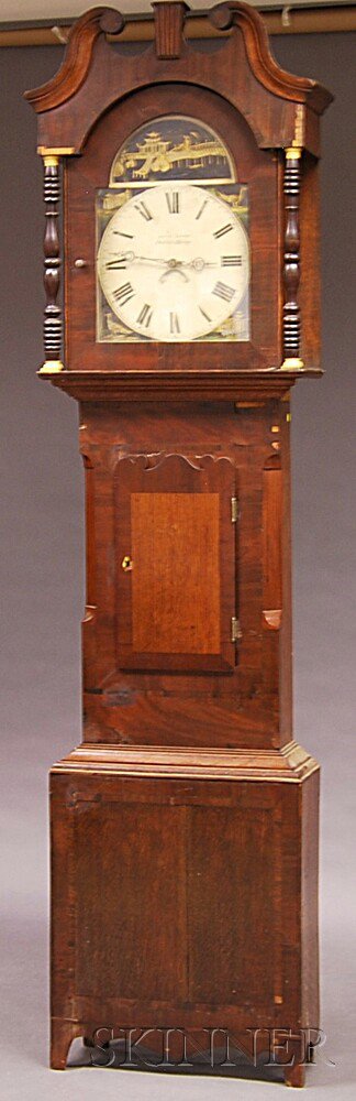 Appraisal: English Mahogany Veneer and Oak Tall Clock the hood with