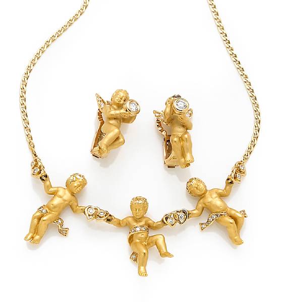 Appraisal: A collection of diamond and eighteen karat gold cherub jewelry