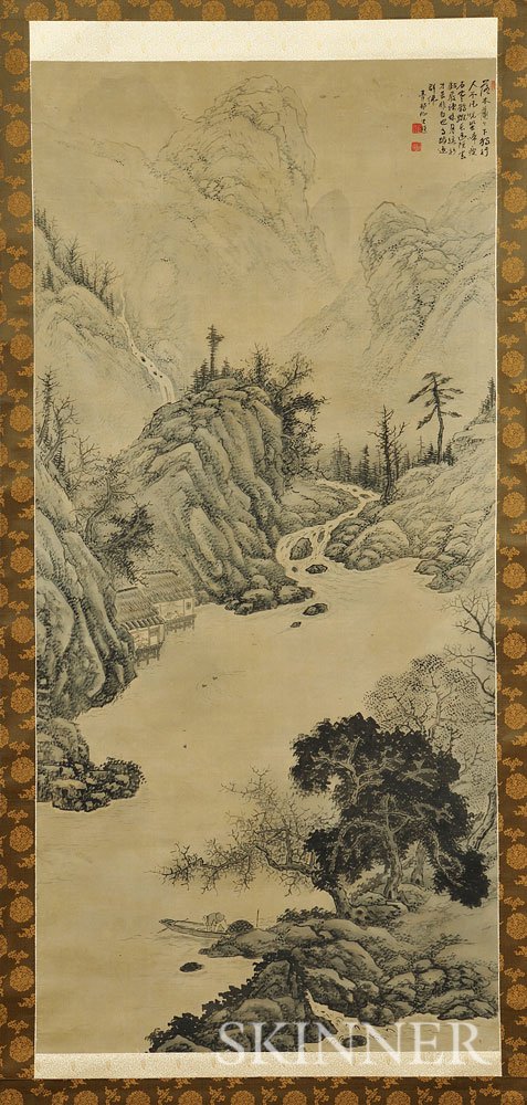 Appraisal: Hanging Scroll Depicting a Landscape China of craggy mountainside with