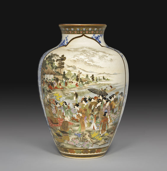 Appraisal: SUPERB LARGE SATSUMA VASE Superbly painted and large Japanese Satsuma