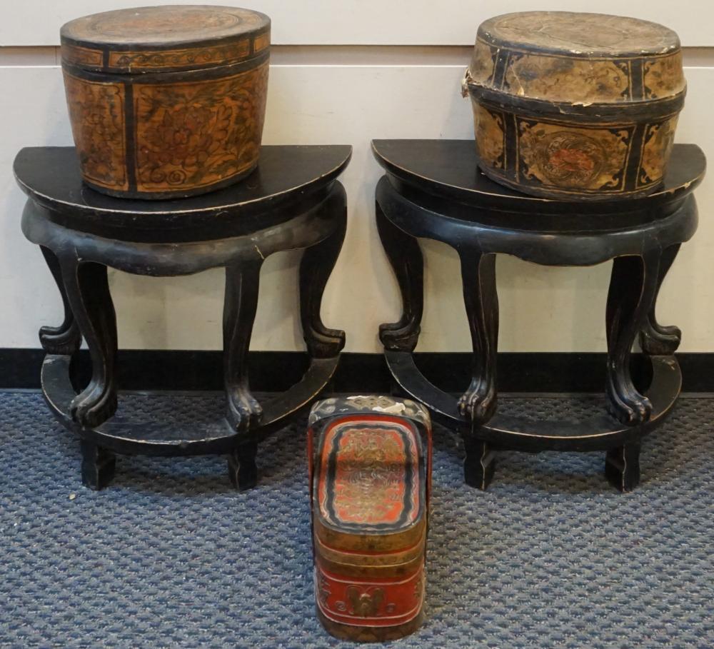 Appraisal: Pair Chinese Ebonized Wood Demilune Side Tables and Three Anglo-Indian