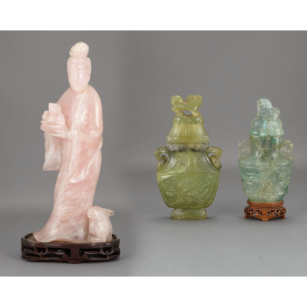 Appraisal: Three Chinese Hardstone Articles th th Century Comprising a rose