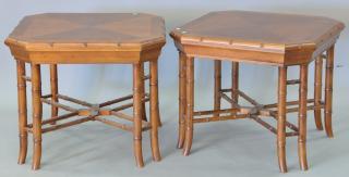 Appraisal: Three Contemporary side tables banded and line inlaid ht in